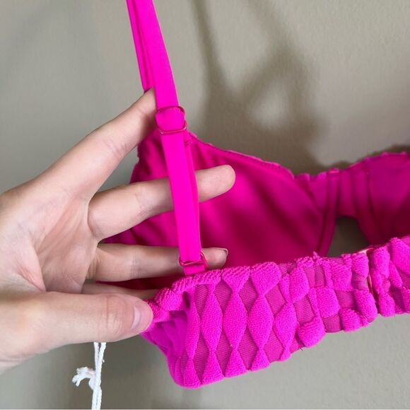 ✨ GOOD AMERICAN Pink Jacquard Wave Check Demi Better Bikini 1 Small NWT - Picture 8 of 12